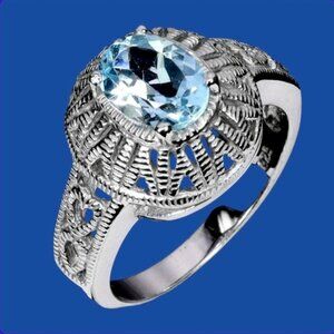 925 Sterling Silver Ring Sz 8 with Natural Oval Sky Blue Topaz 8x6mm Gem